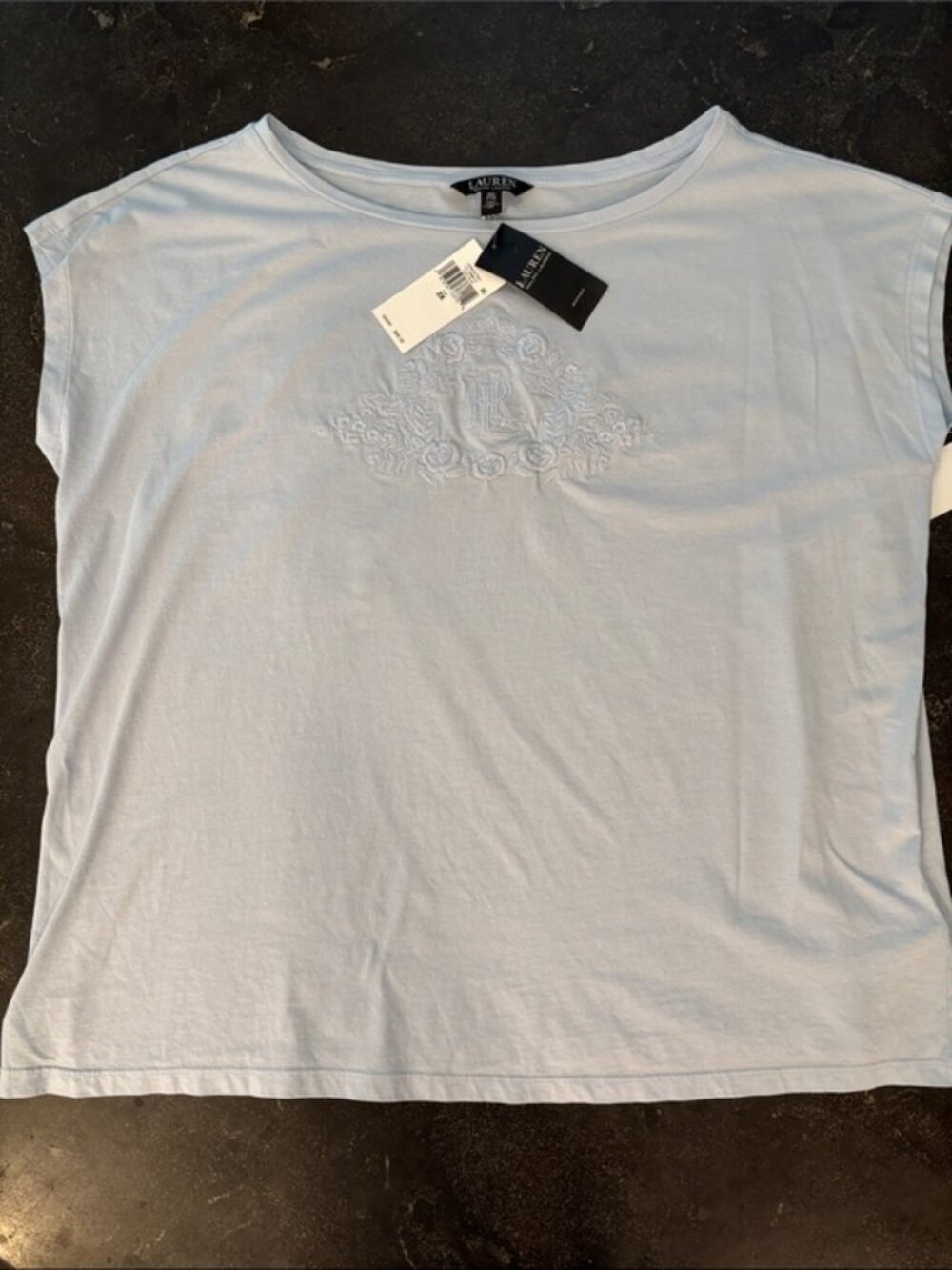 Lauren Ralph Lauren Beaded-Logo Cotton Jersey Tee Light Blue 2X NWT
